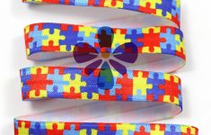 10 Yards 5/8&quot;16 Mm Autism Awareness Puzzle Printed Elastic Ribbon - Puzzle Print Ribbon