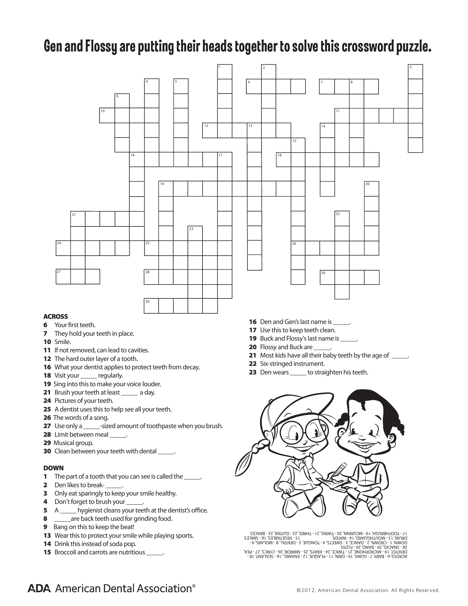 11 Dental Health Activities – Puzzle Fun (Printable) | Personal Hygiene - Printable Crosswords Grade 6