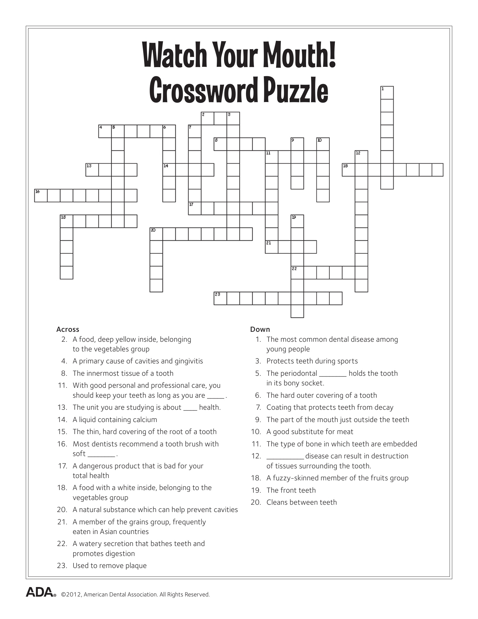 11 Dental Health Activities – Puzzle Fun (Printable) | Personal Hygiene - Printable Personal Hygiene Crossword Puzzle