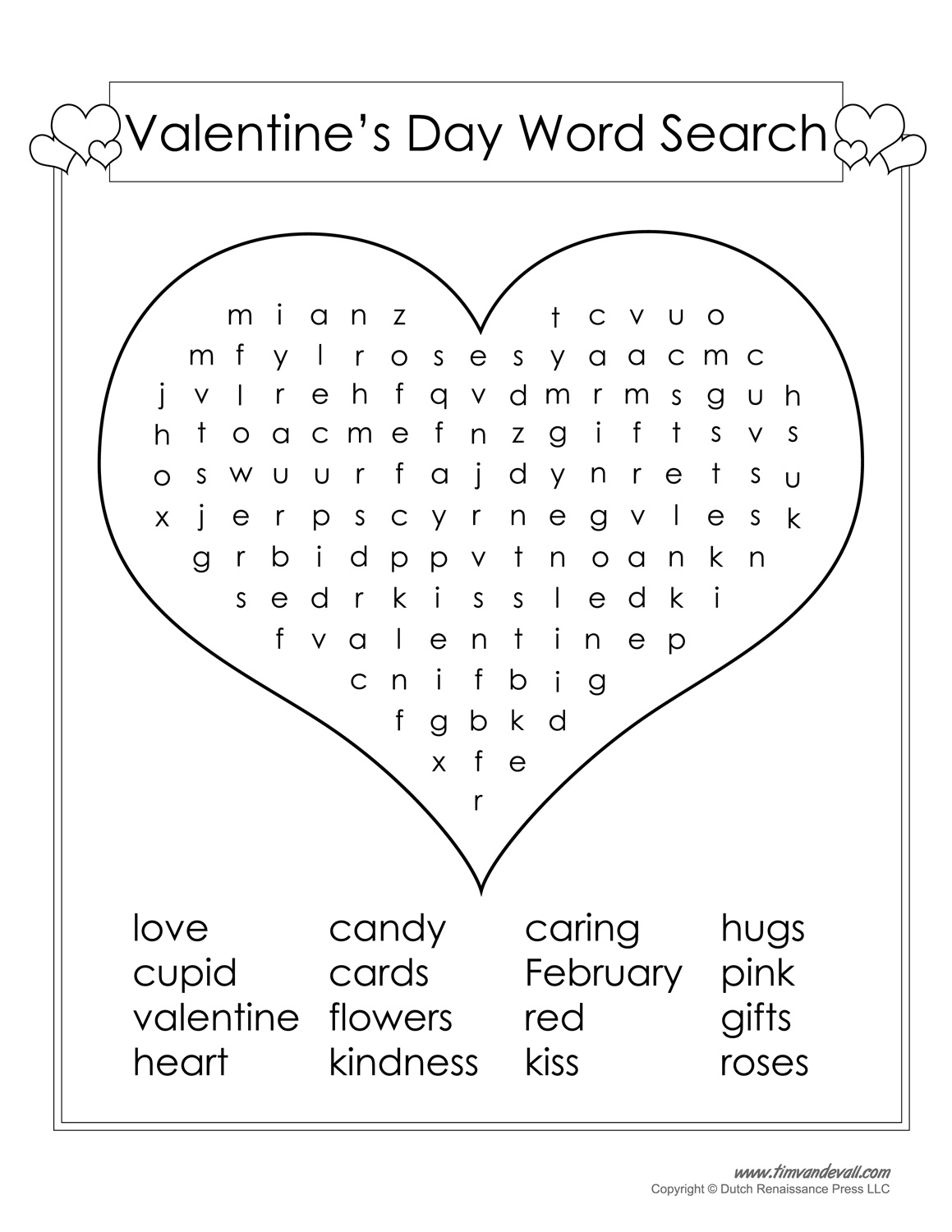 12 Valentine&amp;#039;s Day Word Search | Kittybabylove - Printable Heart Puzzles