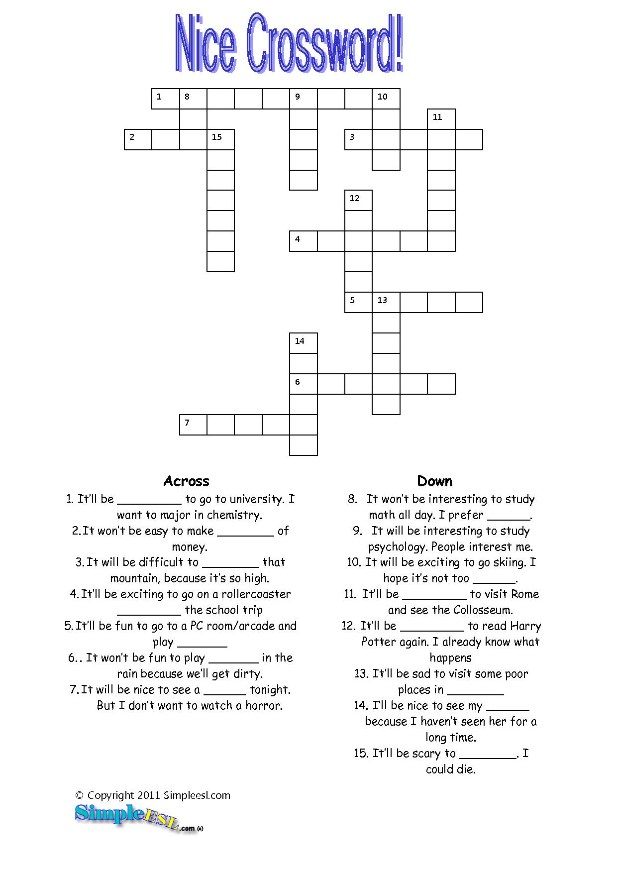 15 Best Photos Of Esl Printable Worksheets Crossword - Printable - Printable Crossword Puzzle For Esl Students