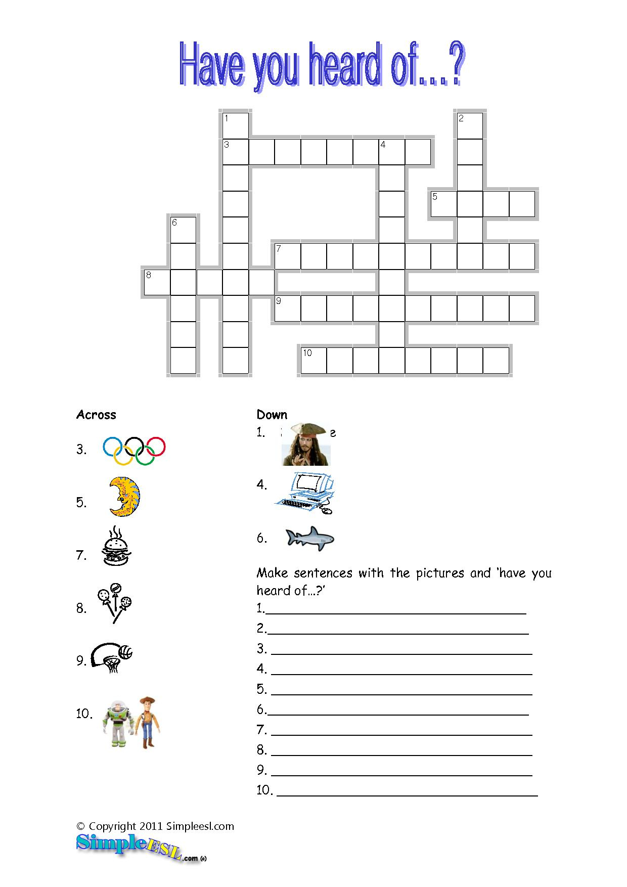 15 Best Photos Of Esl Printable Worksheets Crossword - Printable - Printable Crossword Puzzle For Esl Students