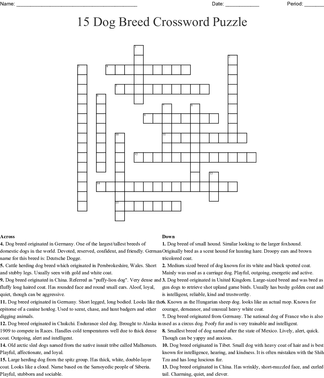 15 Dog Breed Crossword Puzzle Crossword - Wordmint - Dog Crossword Puzzle Printable