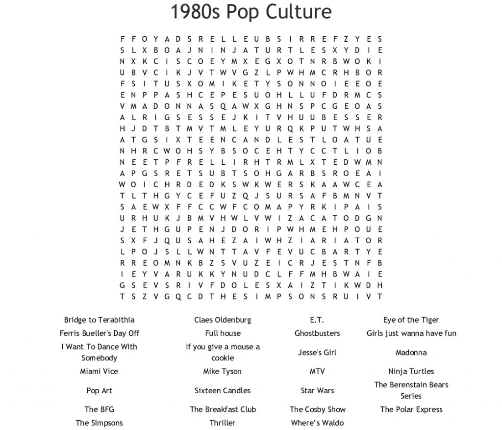 1980S Pop Culture Word Search Wordmint Crossword Puzzles Printable