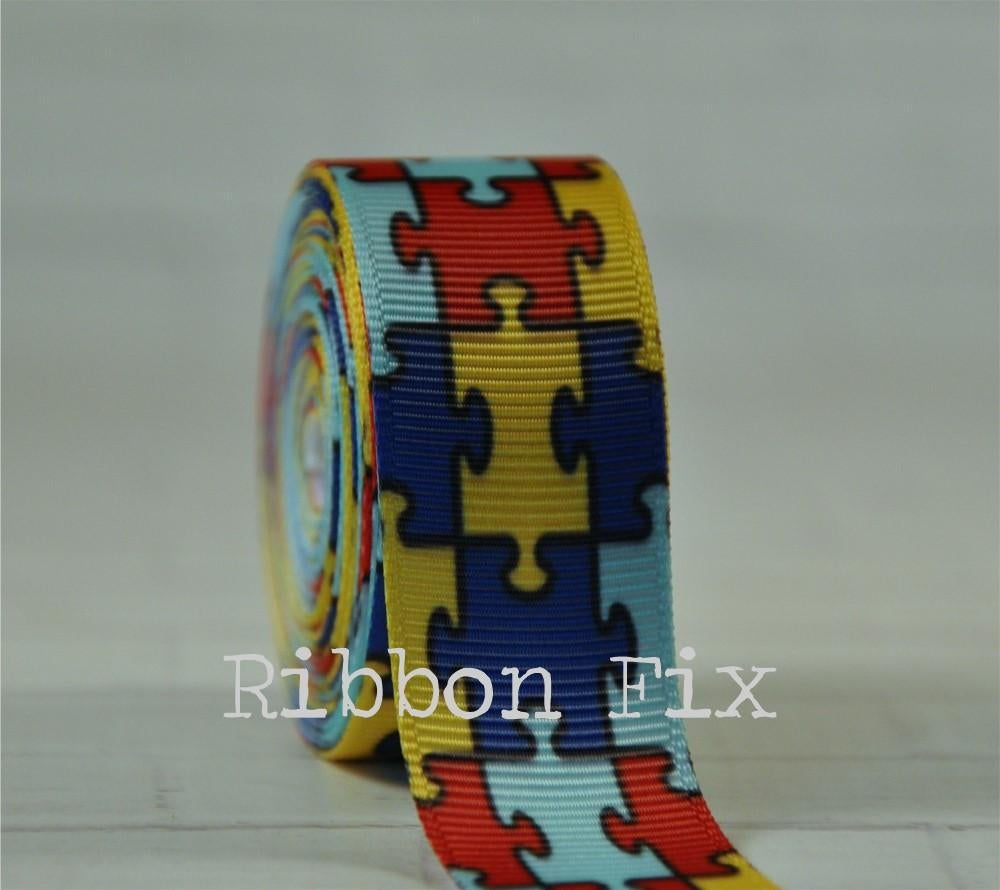 2 Yards 7/8 Autism Awareness Puzzle Print Grosgrain | Etsy - Puzzle Print Ribbon