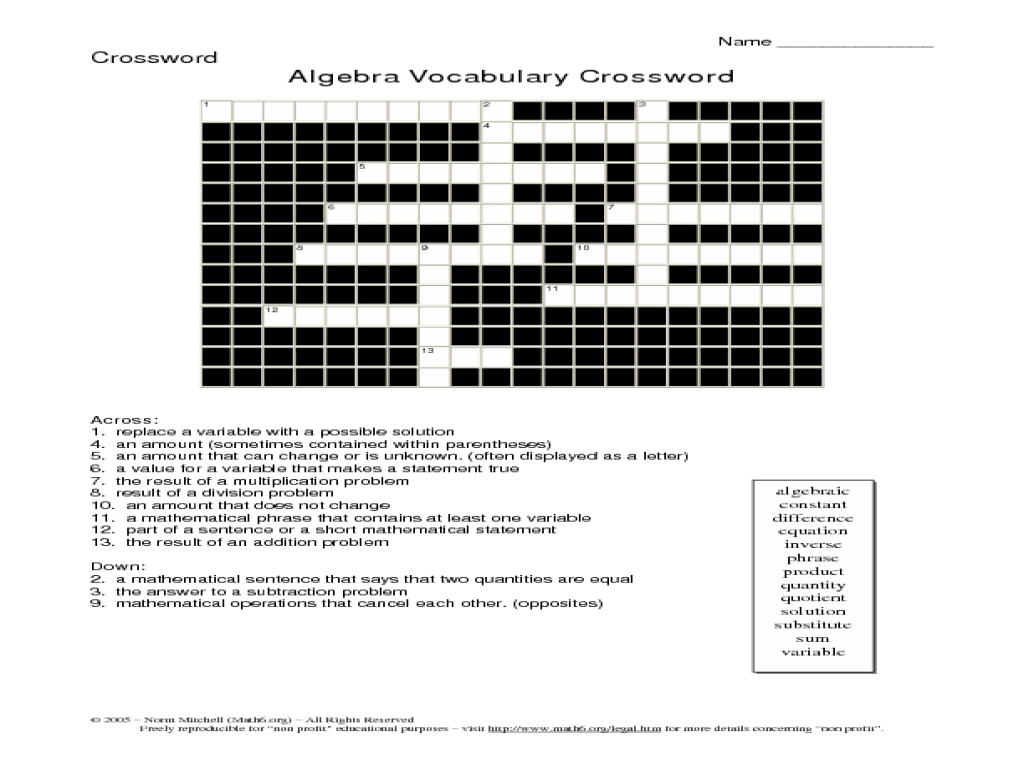 20 Easy And Interactive Math Crossword Puzzles | Kittybabylove - Free Printable Math Crossword Puzzles