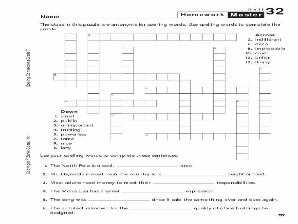 2Nd Grade Crossword Puzzles Lovely 2Nd Grade Science Worksheets - Printable Crossword Puzzles For 7Th Graders