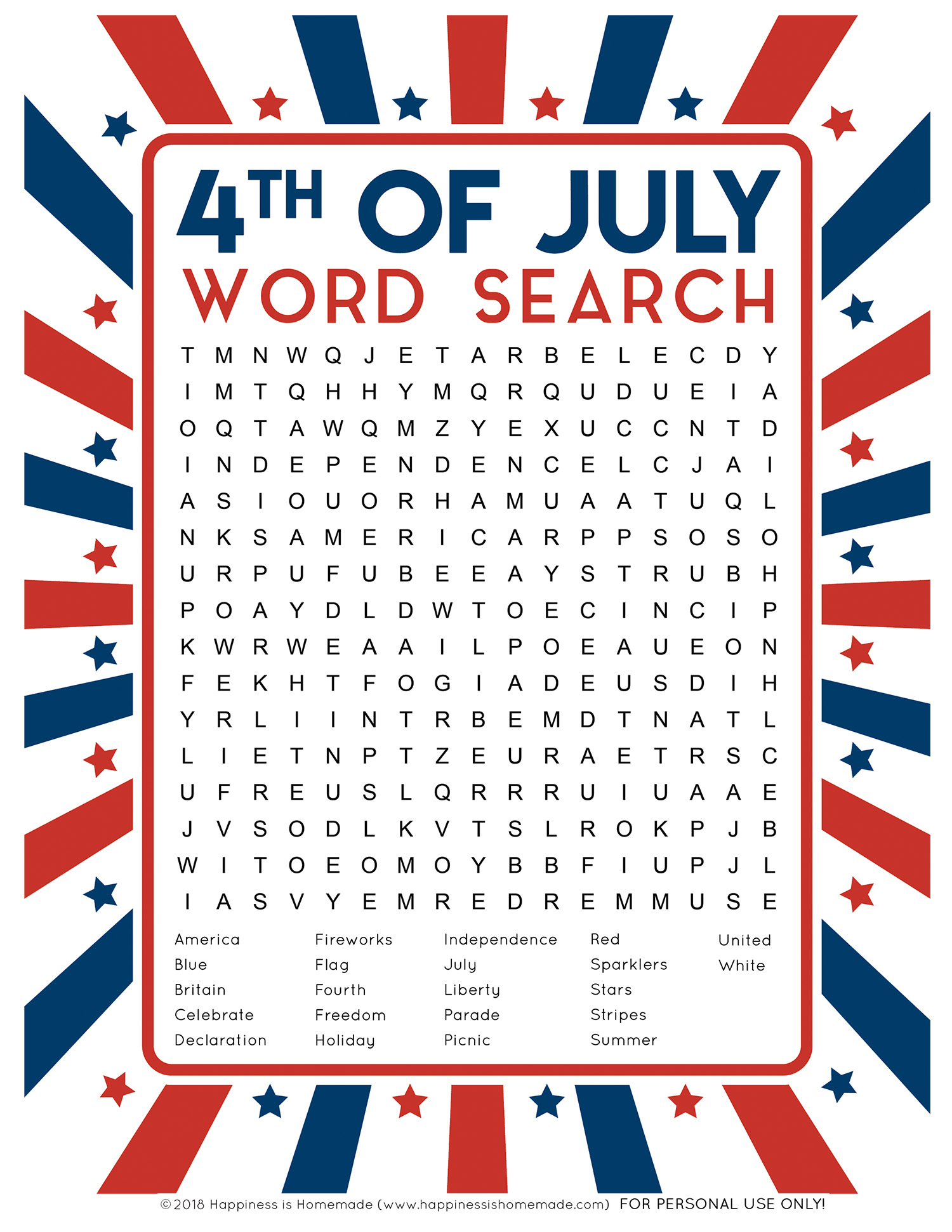 4Th Of July Word Search Printable - Happiness Is Homemade - Printable July 4Th Puzzles