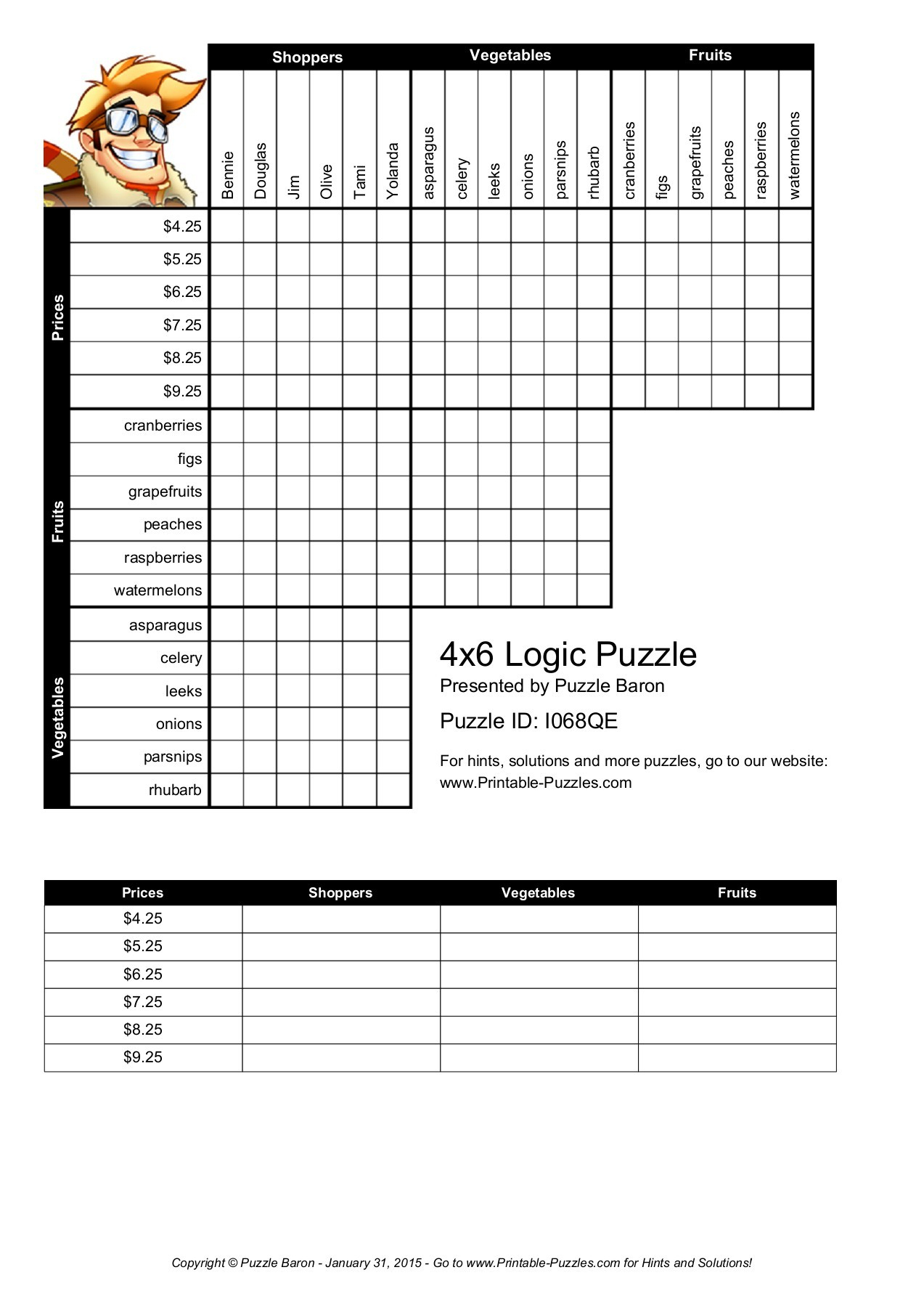 4X6 Logic Puzzle - Logic Puzzles - Play Online Or Print  Pages 1 - Printable Logic Puzzles Puzzle Baron