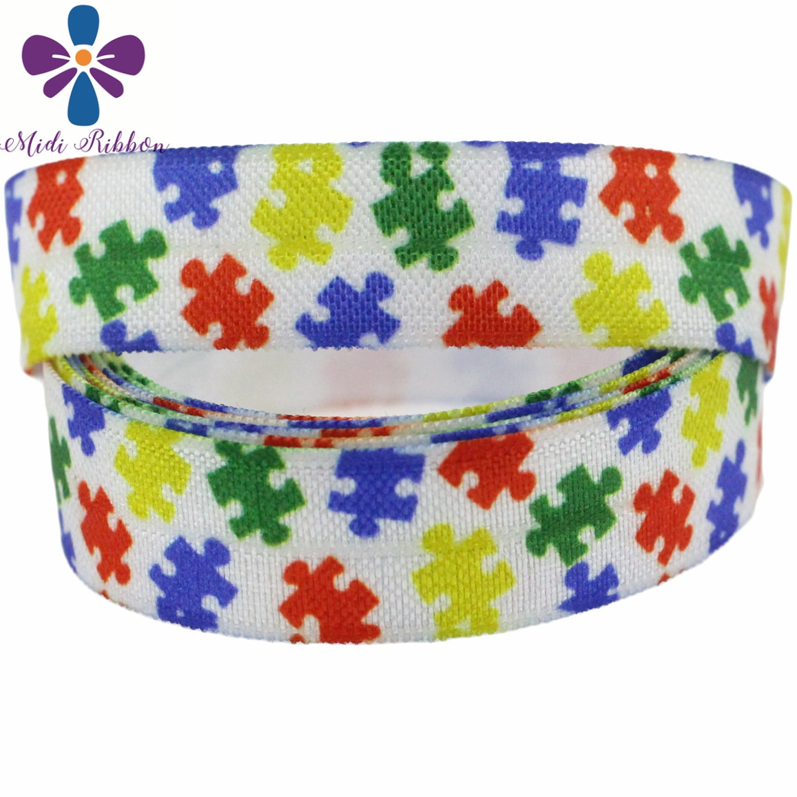 5/8&amp;quot;16Mm Jigsaw Puzzle Series Heart Shapes Peace Printed Fold Over - Puzzle Print Ribbon