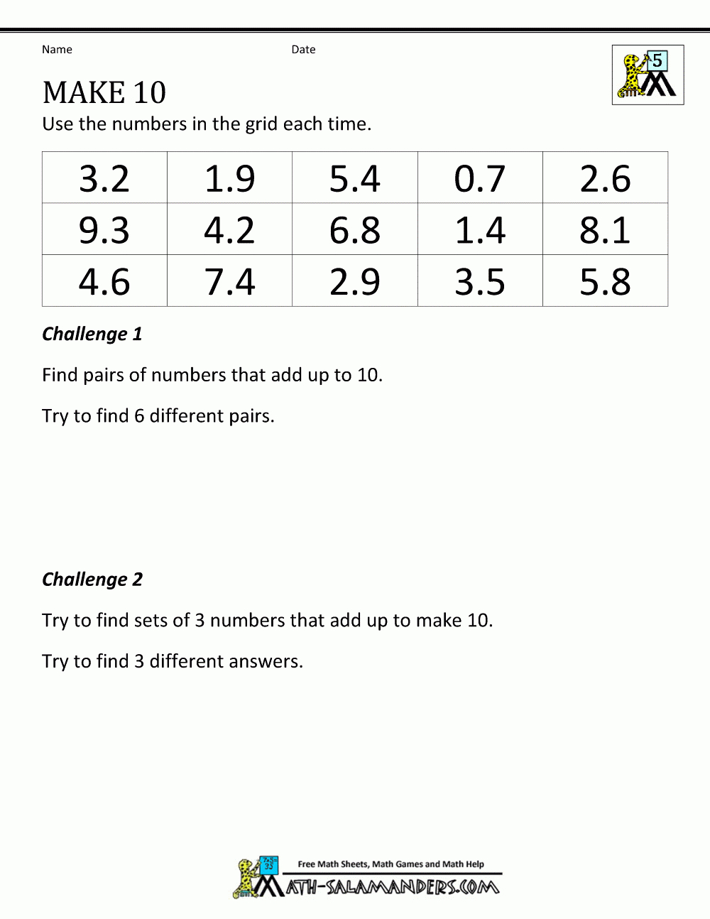 5Th-Grade-Math-Puzzles-Make-10-Puzzle.gif (1000×1294) | Fifth Grade - Printable Maths Puzzles Year 6