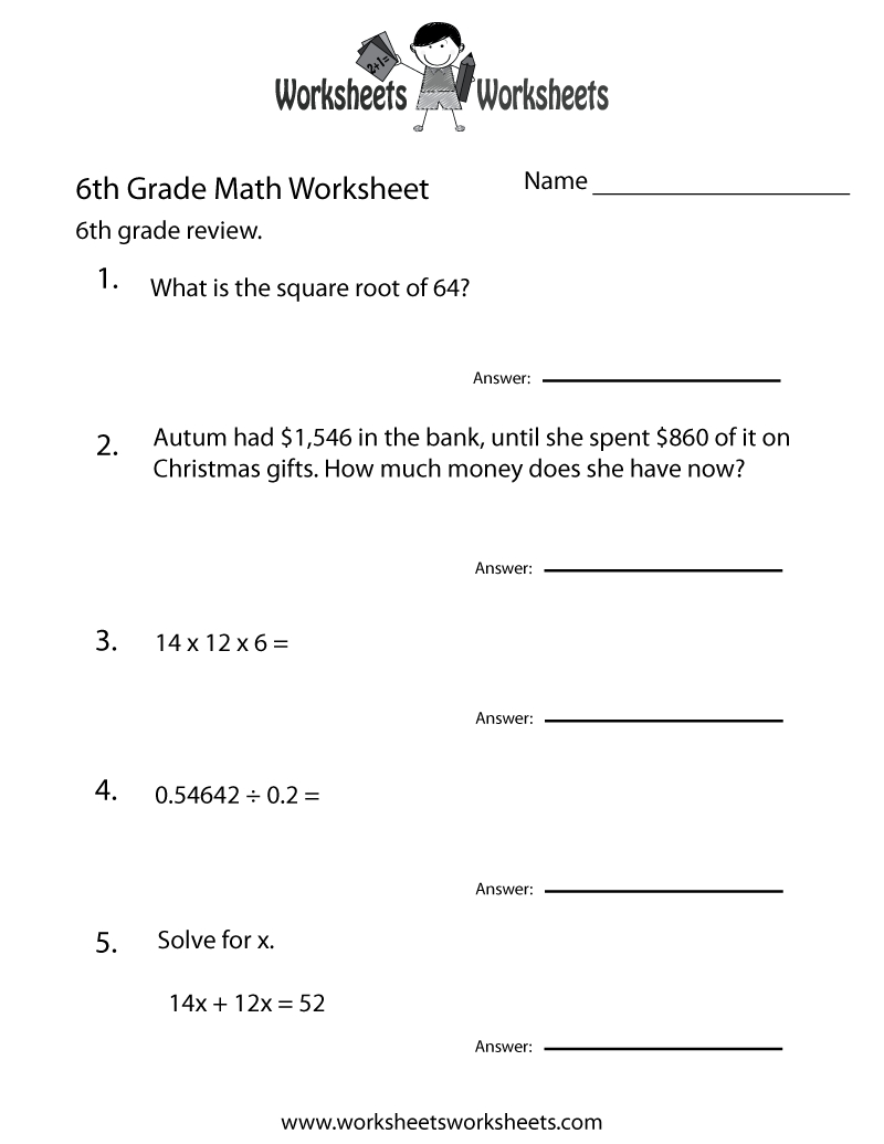 6 Grade Math Worksheets | Sixth Grade Math Practice Worksheet - Free - Printable Math Puzzles For 6Th Grade