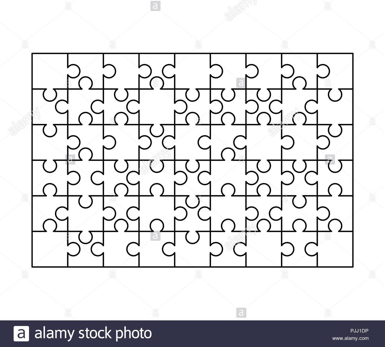 64 White Puzzles Pieces Arranged In A Square. Jigsaw Puzzle Template - Print Jigsaw Puzzle