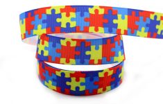 6Mm 75Mm Autism Awareness Puzzle Printed Grosgrain Ribbon/foe Band - Puzzle Print Ribbon