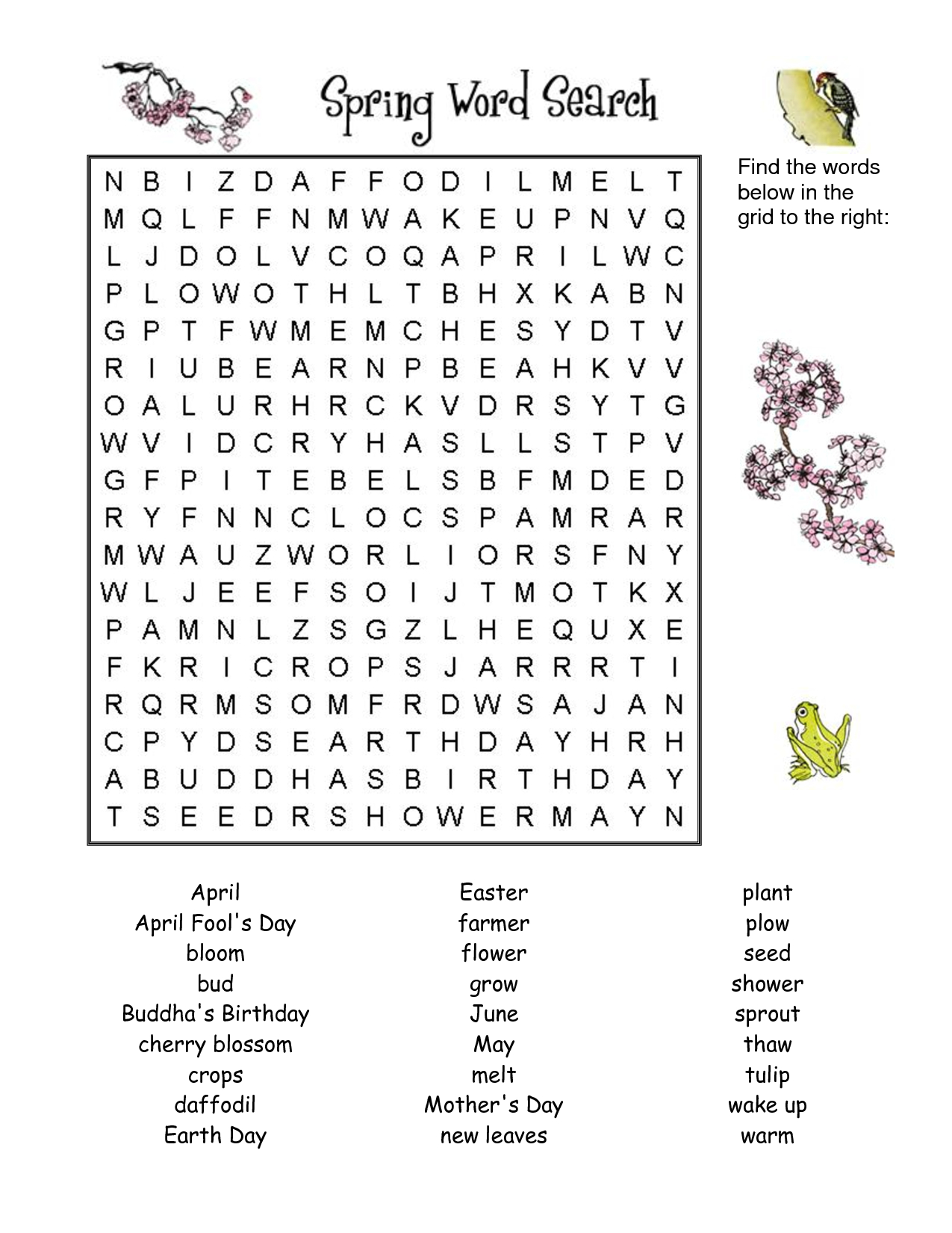 7 Printable Spring Word Searches | Kittybabylove - Printable Spring Crossword Puzzles