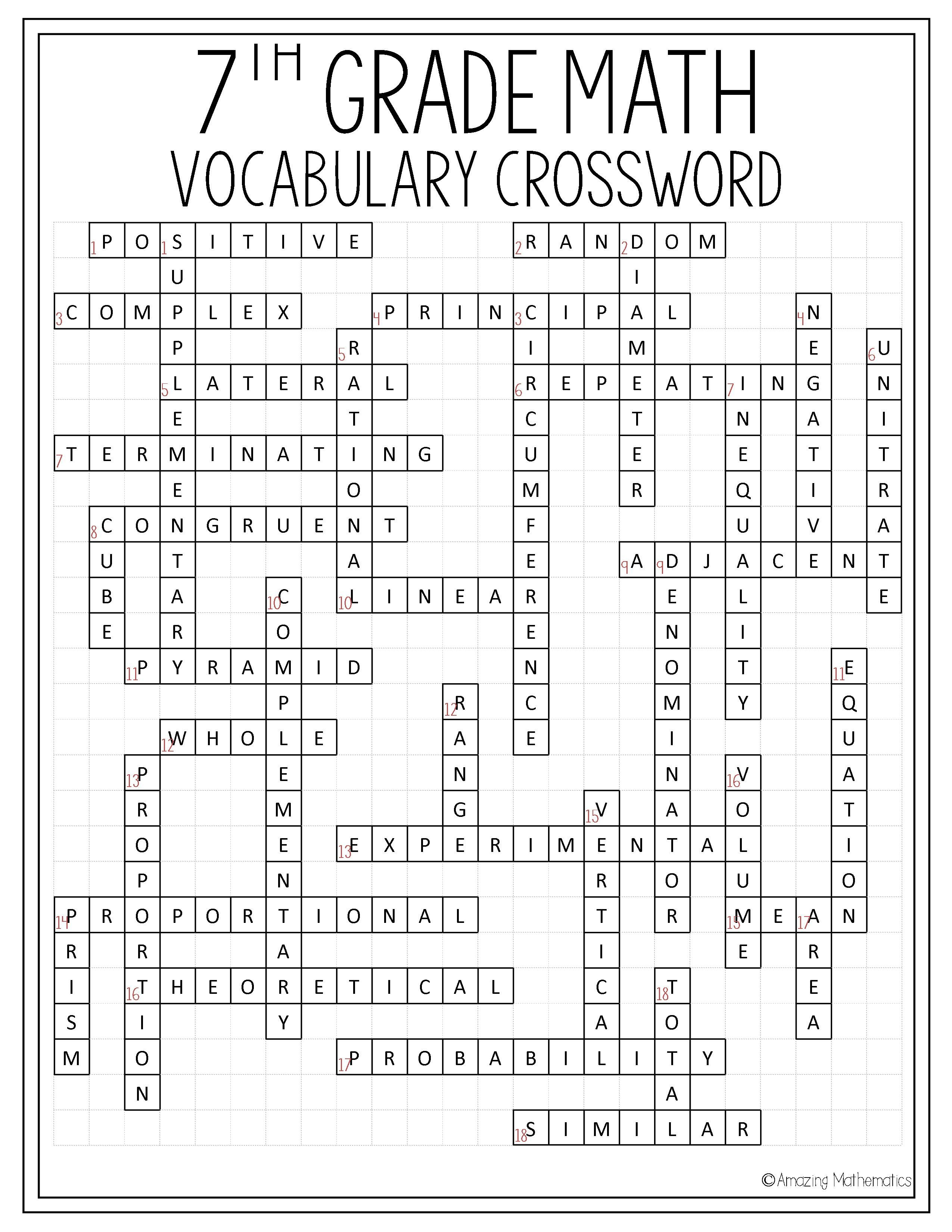 7Th Grade Math Vocabulary Crossword | 7Th Grade Math Worksheets - Crossword Puzzles Printable 7Th Grade