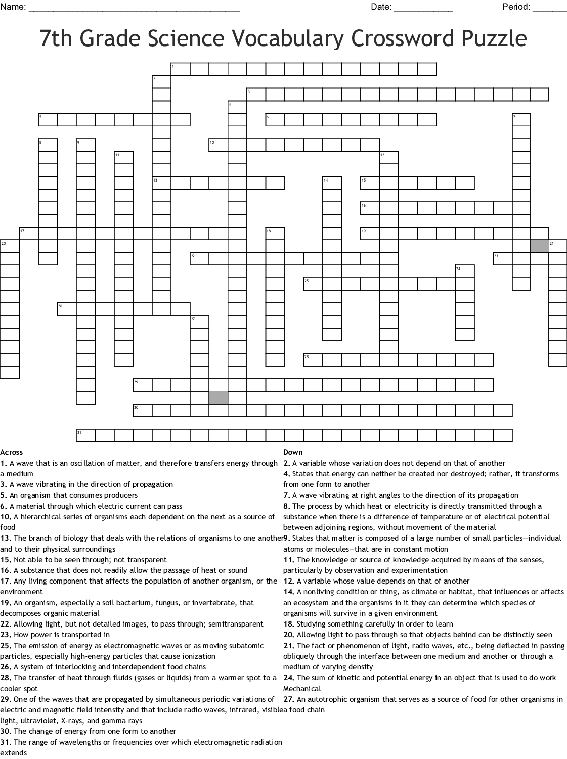 7Th Grade Science Vocabulary Crossword Puzzle Crossword - Wordmint - Printable Crossword Puzzles For 7Th Graders