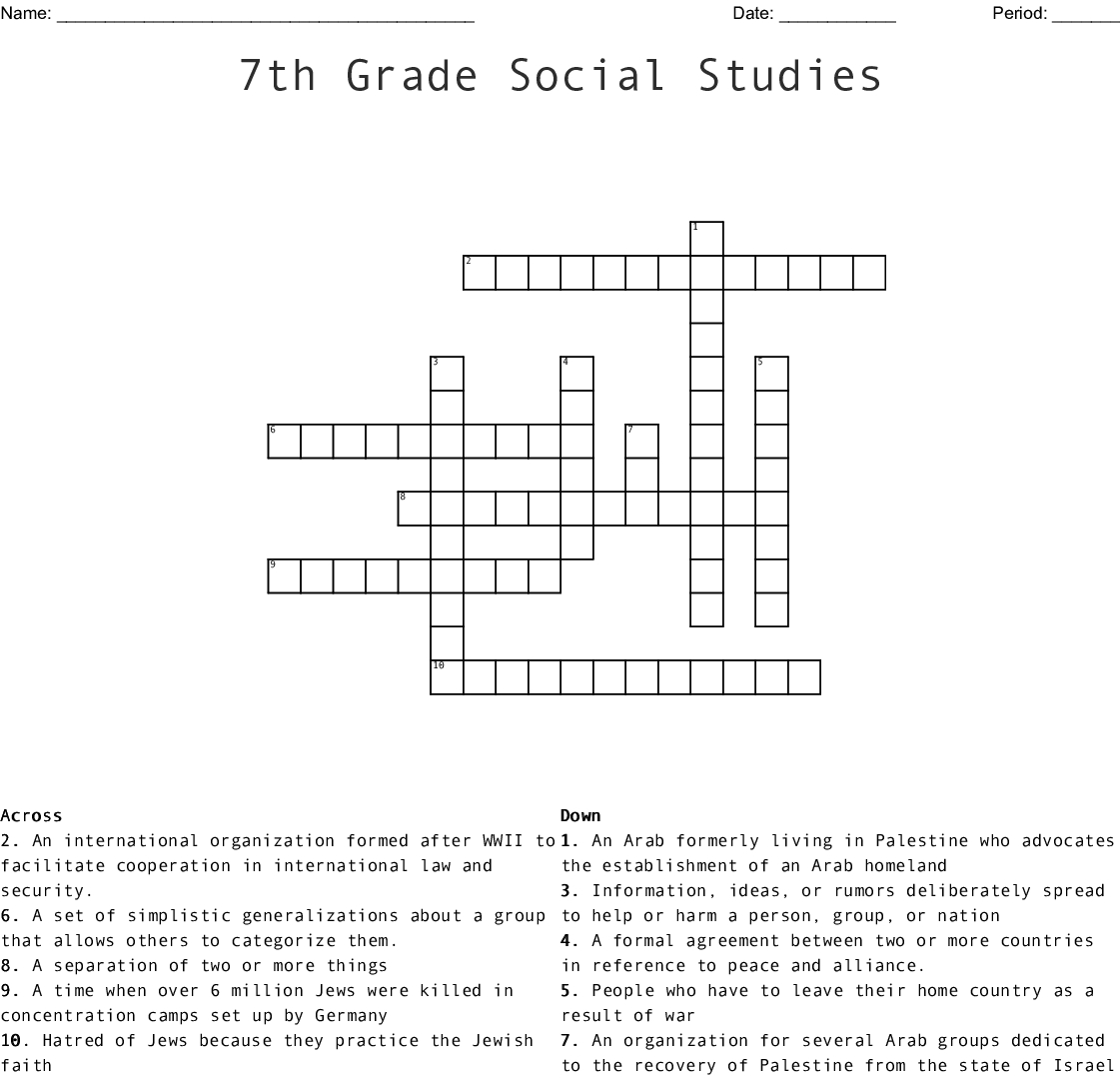 7Th Grade Social Studies Crossword - Wordmint - Crossword Printable 7Th Grade