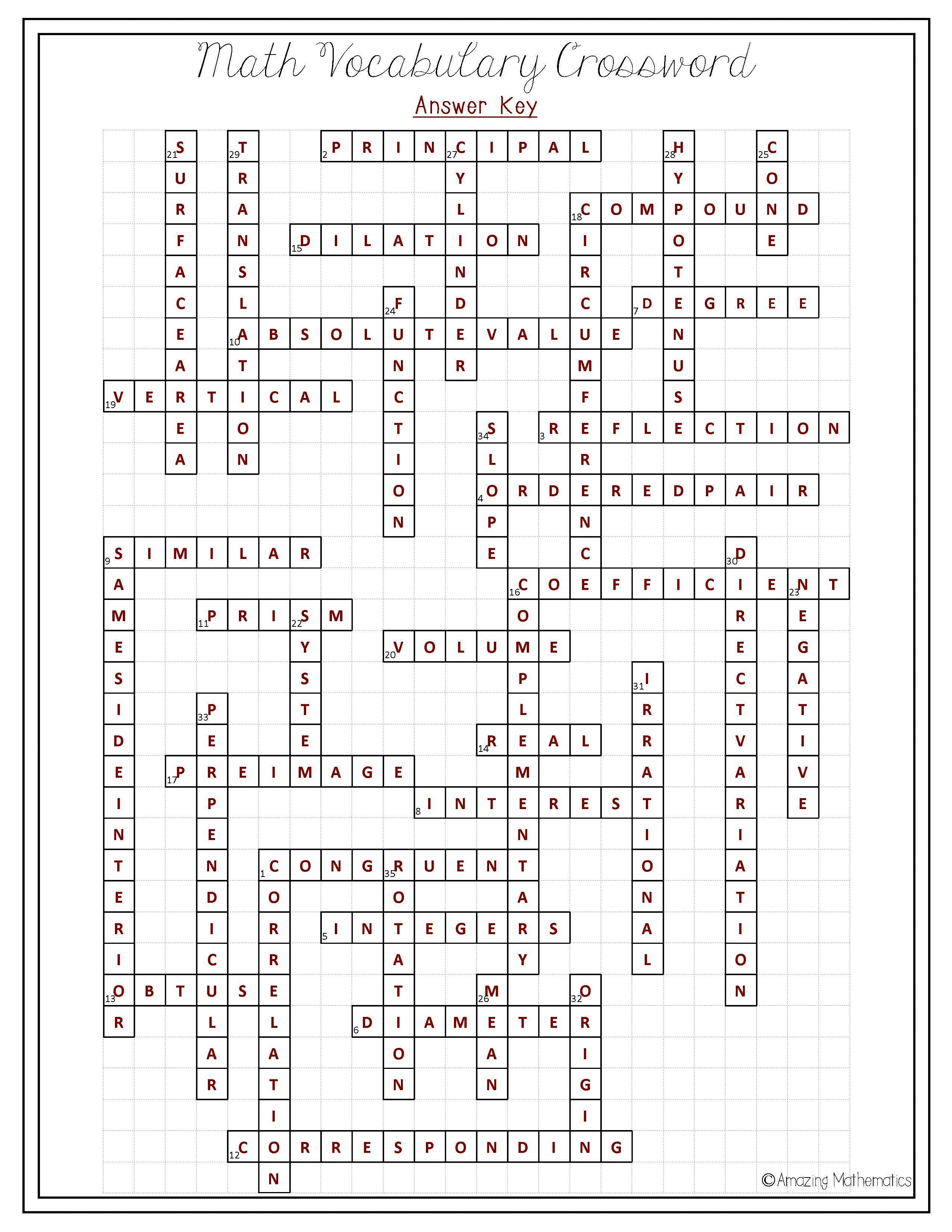 8Th Grade Math Vocabulary Crossword | Puzzles | Math Vocabulary, 8Th - Printable Crossword Puzzles For 8Th Graders