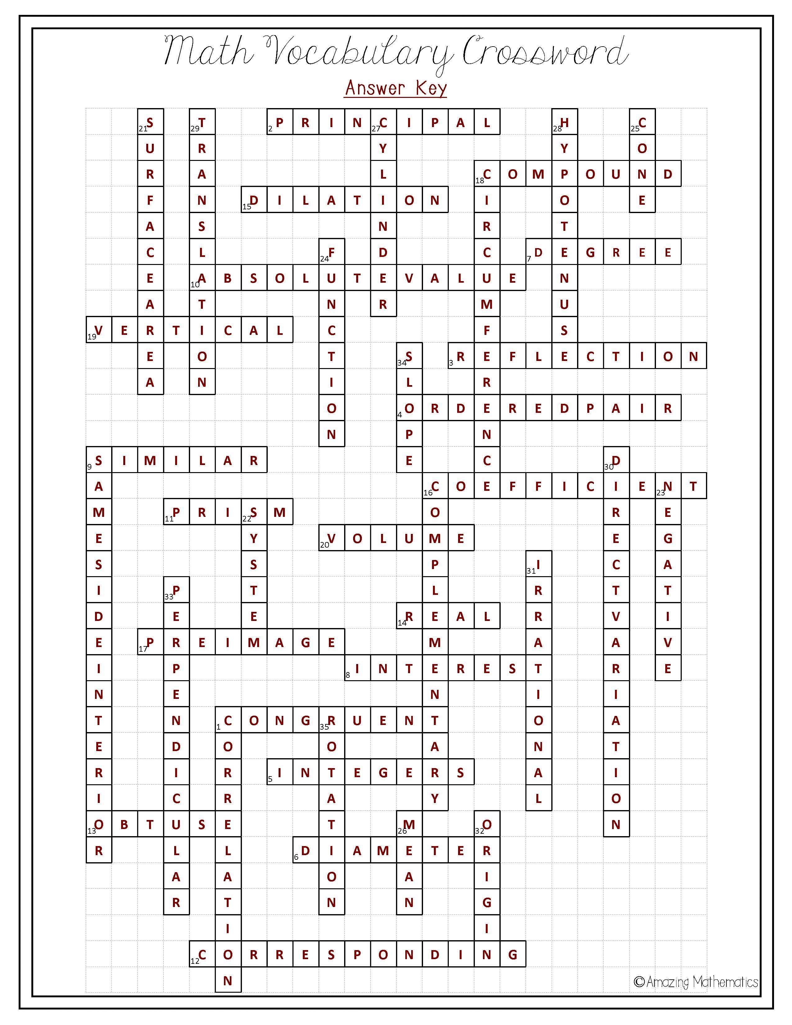 Printable Math Vocabulary Crossword Puzzles Printable Crossword Puzzles