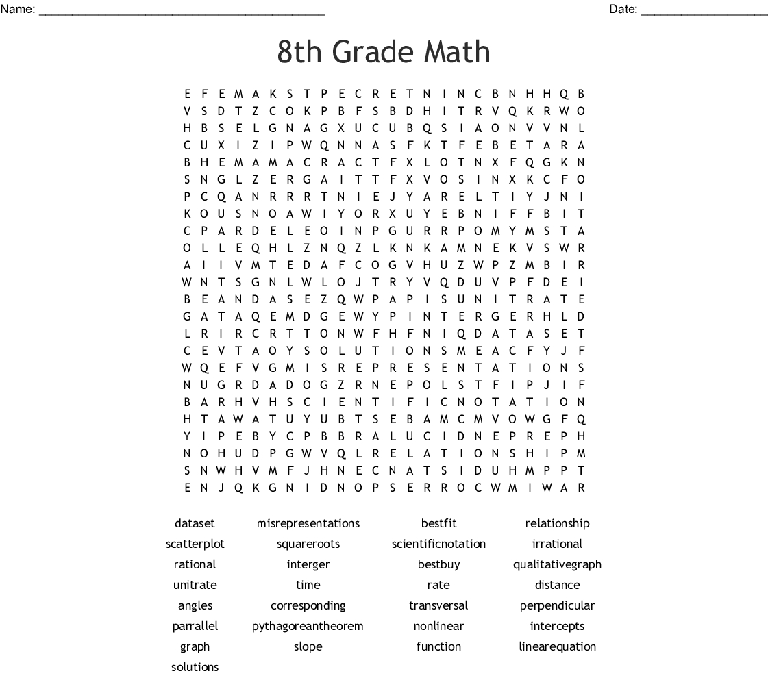 8Th Grade Math Word Search - Wordmint - Crossword Puzzles Printable 8Th Grade