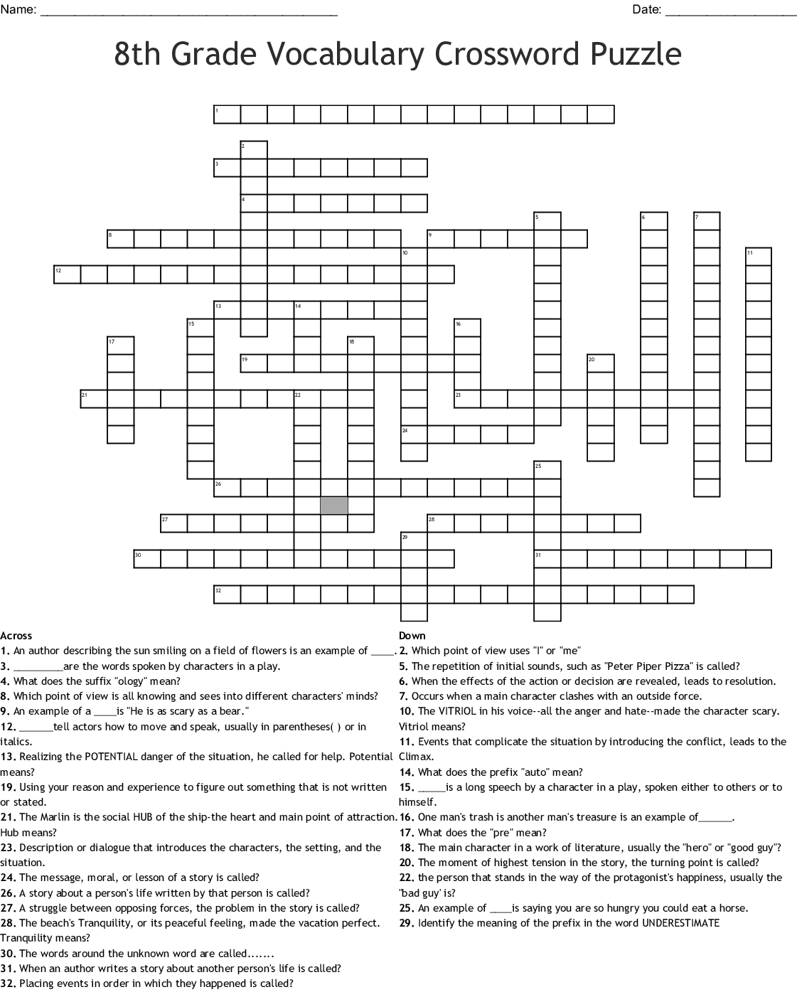 8Th Grade Vocabulary Crossword Puzzle Crossword - Wordmint - Free Printable Crossword Puzzle #1 Answers