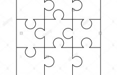 9 White Puzzles Pieces Arranged In A Square. Jigsaw Puzzle Template - Print Jigsaw Puzzle