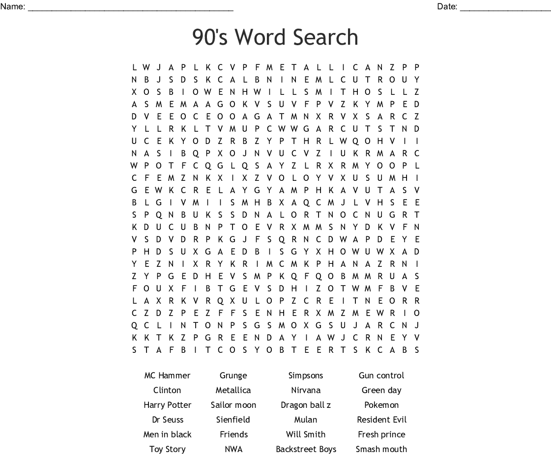 Hip Hop Music Artist Word Search - Wordmint - 90S Crossword Puzzle