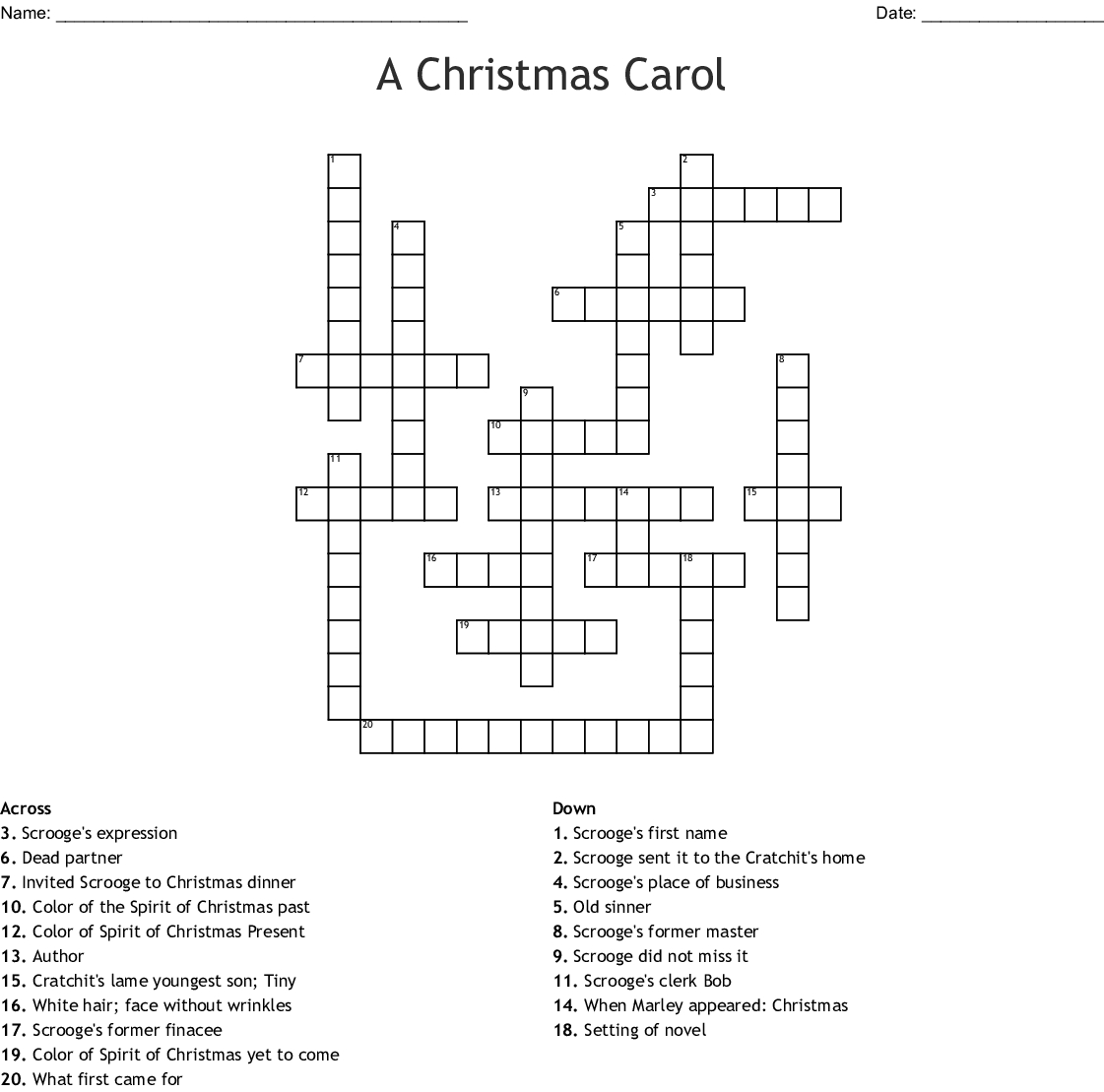 A Christmas Carol Crossword - Wordmint - A Christmas Carol Crossword Printable