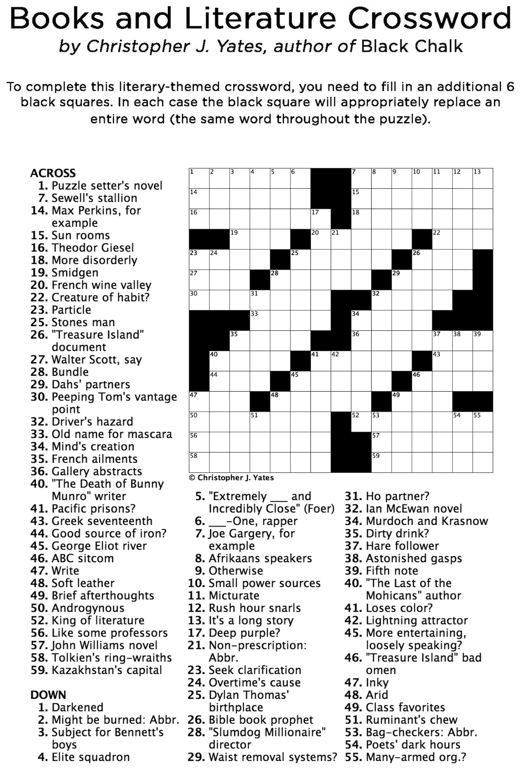 A Literary Crossword Puzzle From Thriller Author Christopher J - Printable Crossword Puzzles About Books