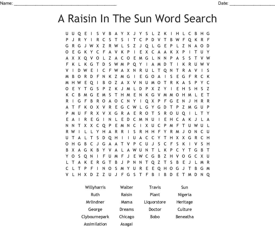 A Raisin In The Sun Word Search - Wordmint - Printable Sun Crossword