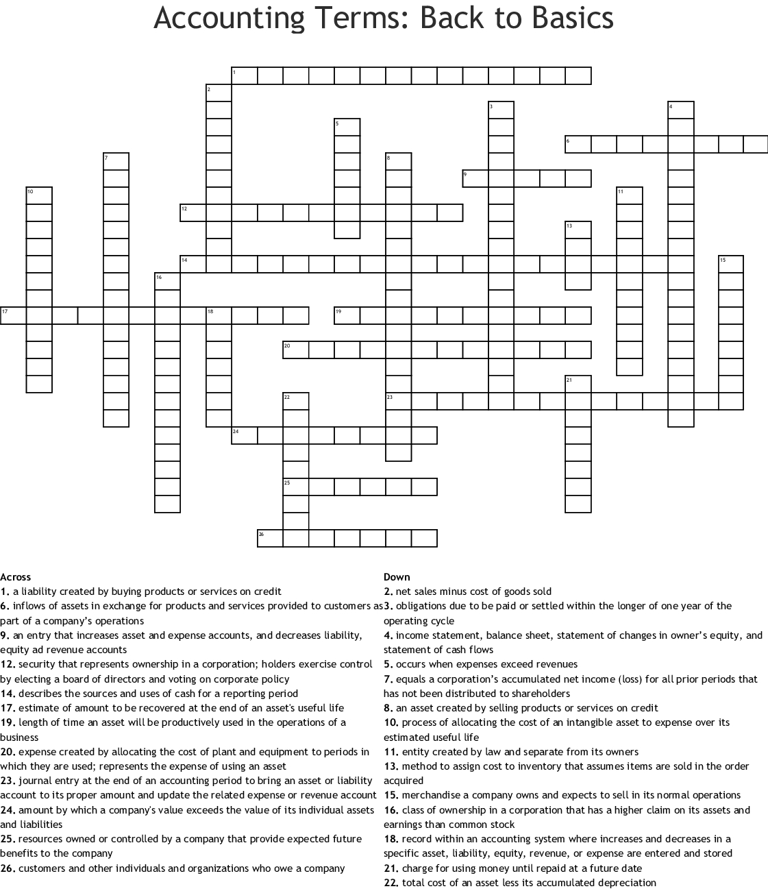 Accounting Terms: Back To Basics Crossword - Wordmint - Free Printable Accounting Crossword Puzzles