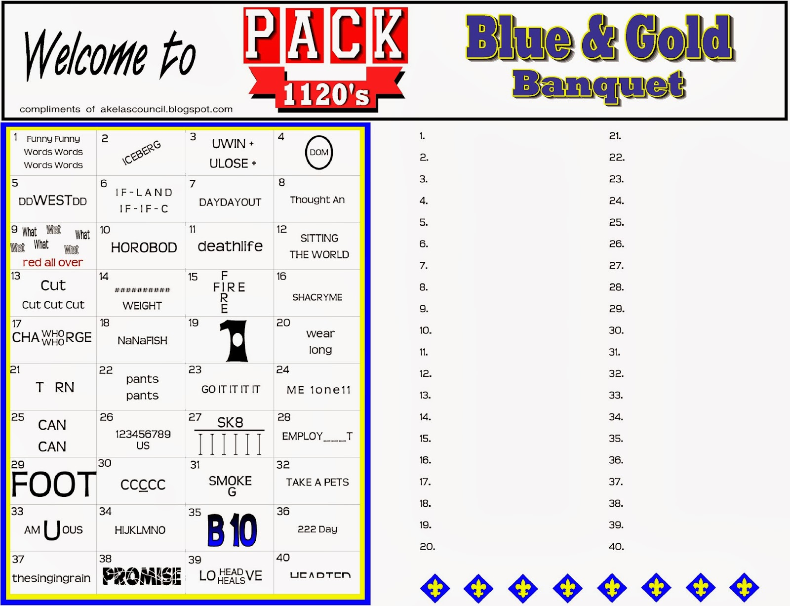 Akela&amp;#039;s Council Cub Scout Leader Training: Blue And Gold Banquet - Printable Rebus Puzzles Pdf