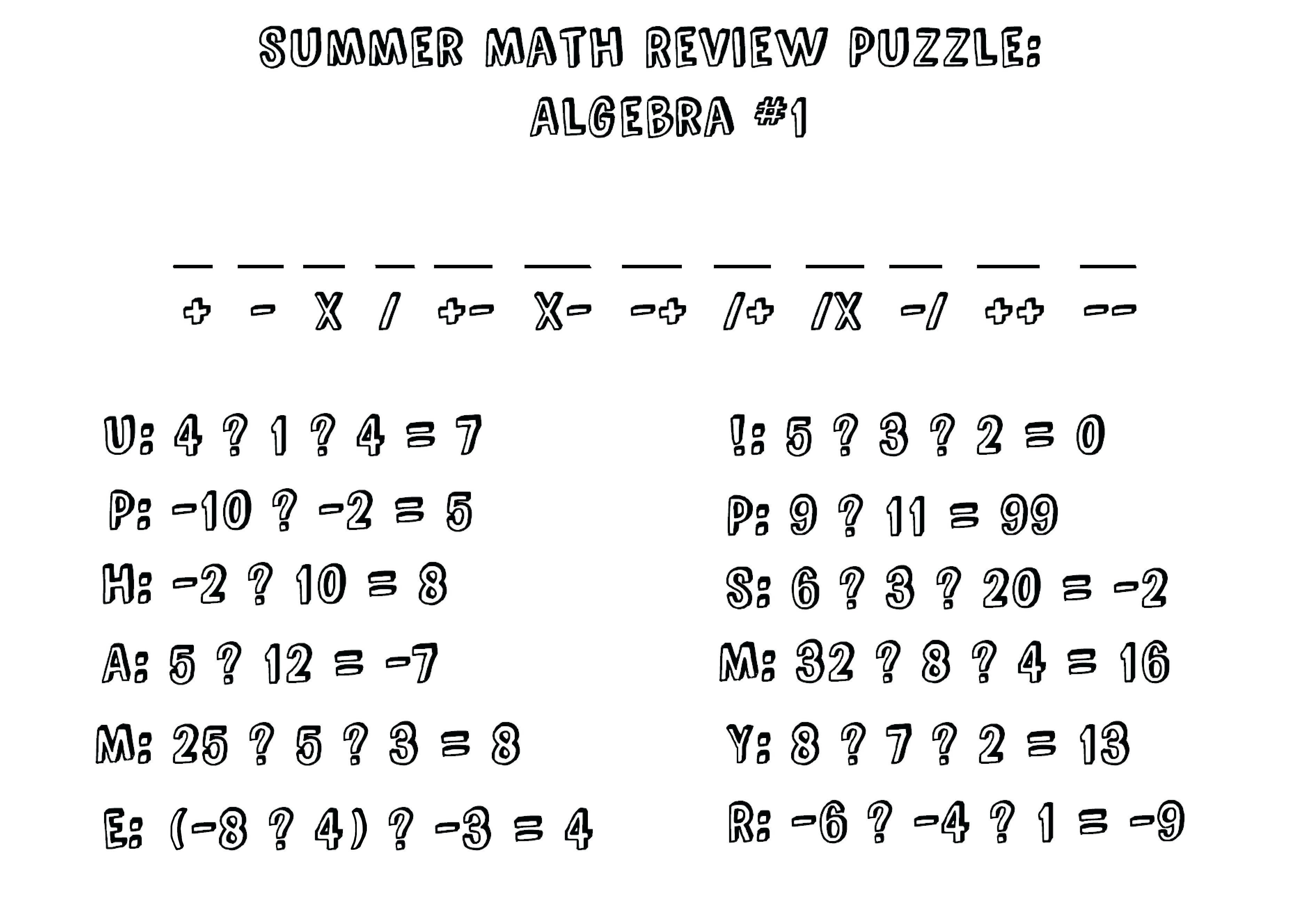 Algebra: Math Worksheet Puzzles For High School Ideas Fun Algebra - Printable Maths Puzzles Ks3