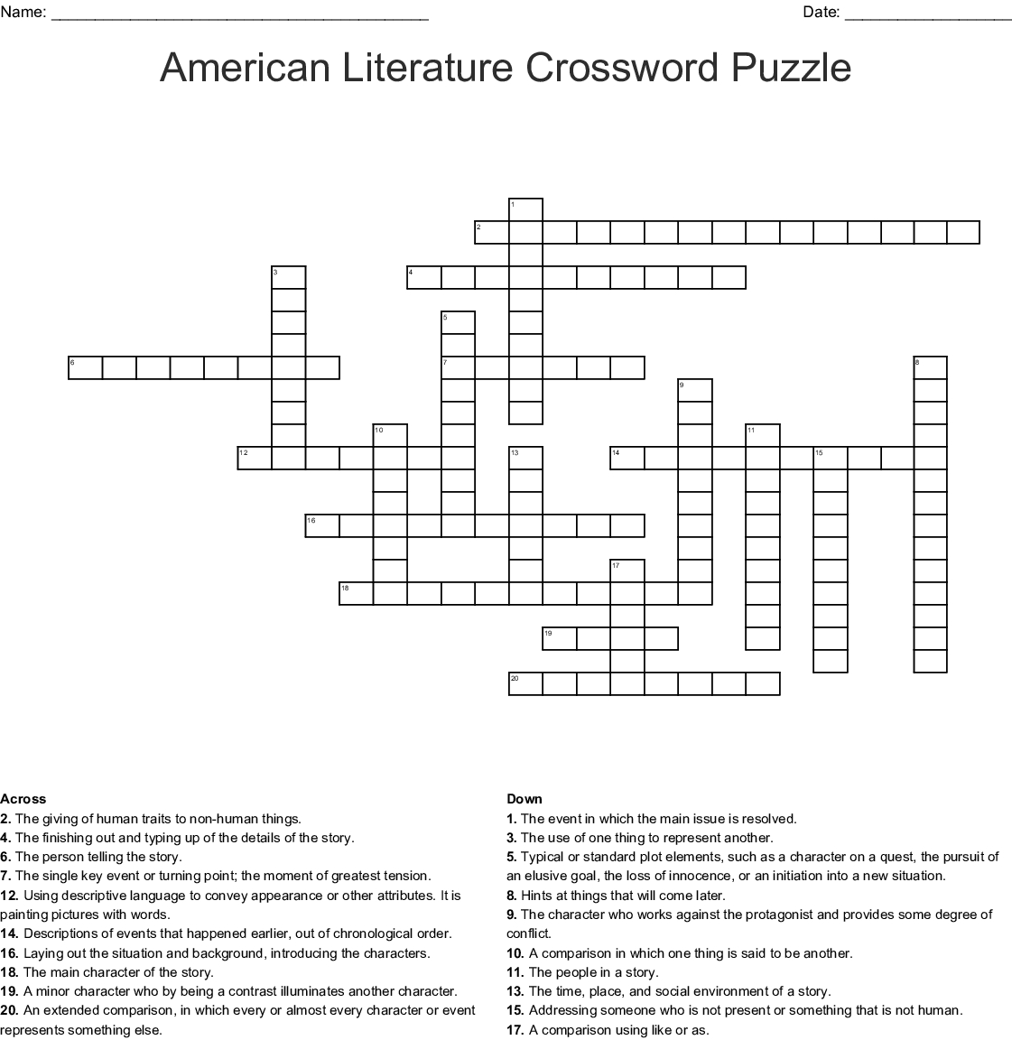 American Literature Crossword Puzzle Crossword - Wordmint - Printable Literature Crossword Puzzles