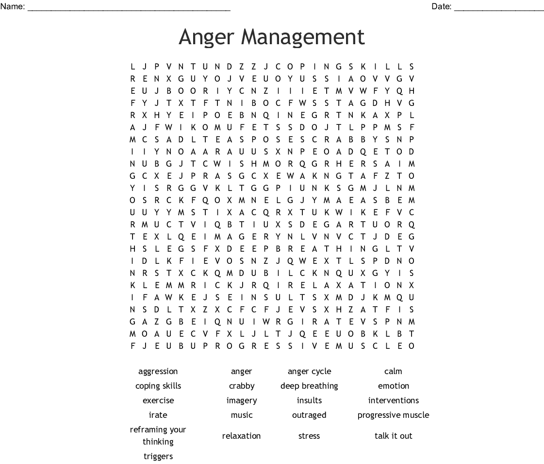 Printable Worksheets Printable Crossword Puzzles On Anger Management 
