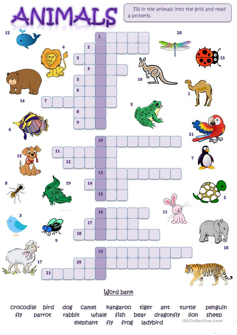 Animal Picture Crossword Worksheet - Free Esl Printable Worksheets - Printable Crossword Animal