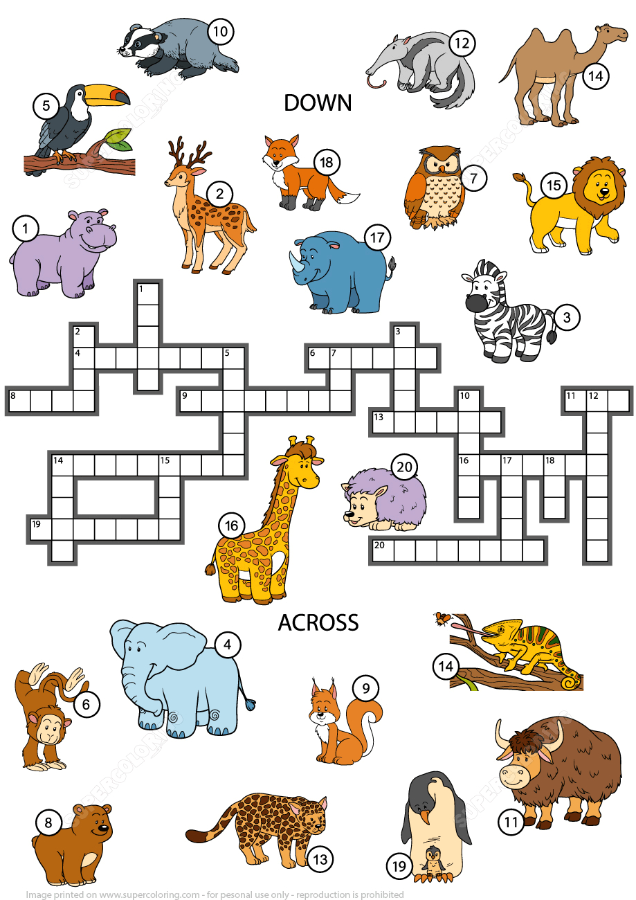 Animals Crossword Puzzle For Studying English Vocabulary | Free - Printable Crosswords To Learn English