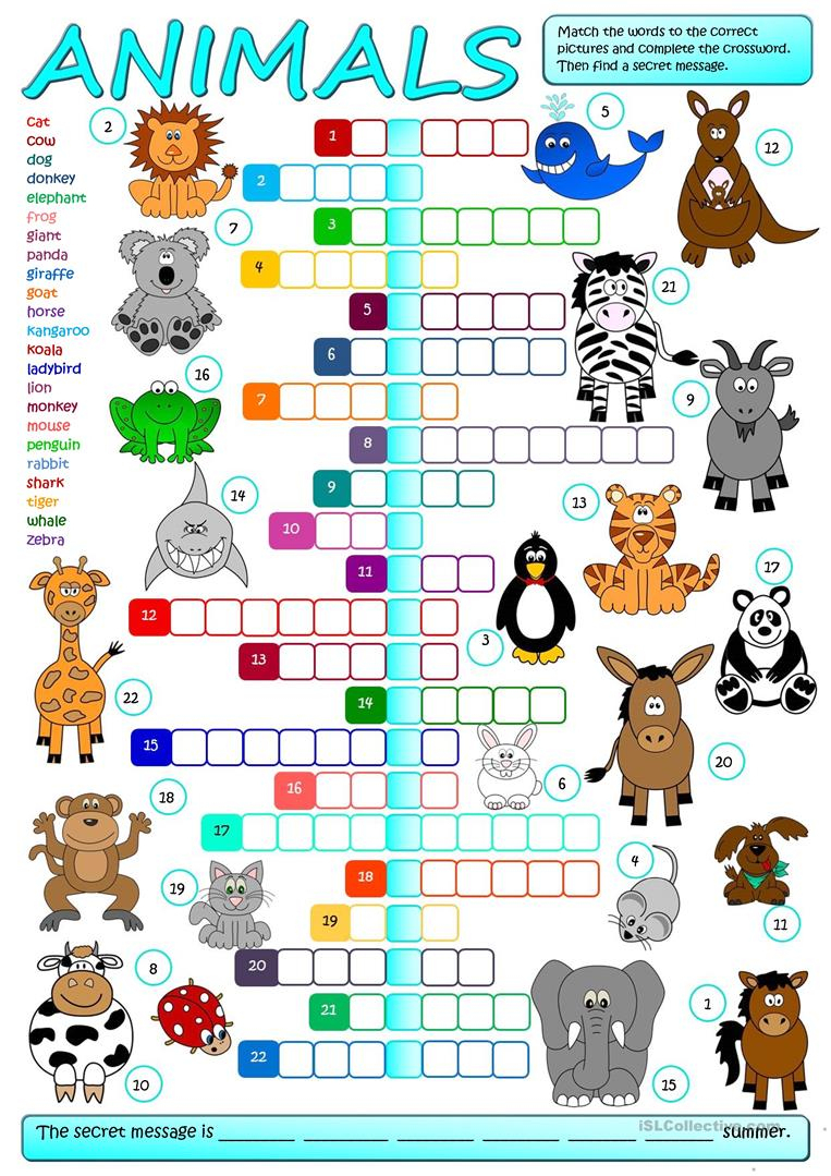 Animals - Crossword Worksheet - Free Esl Printable Worksheets Made - Printable Crossword Puzzle Animals
