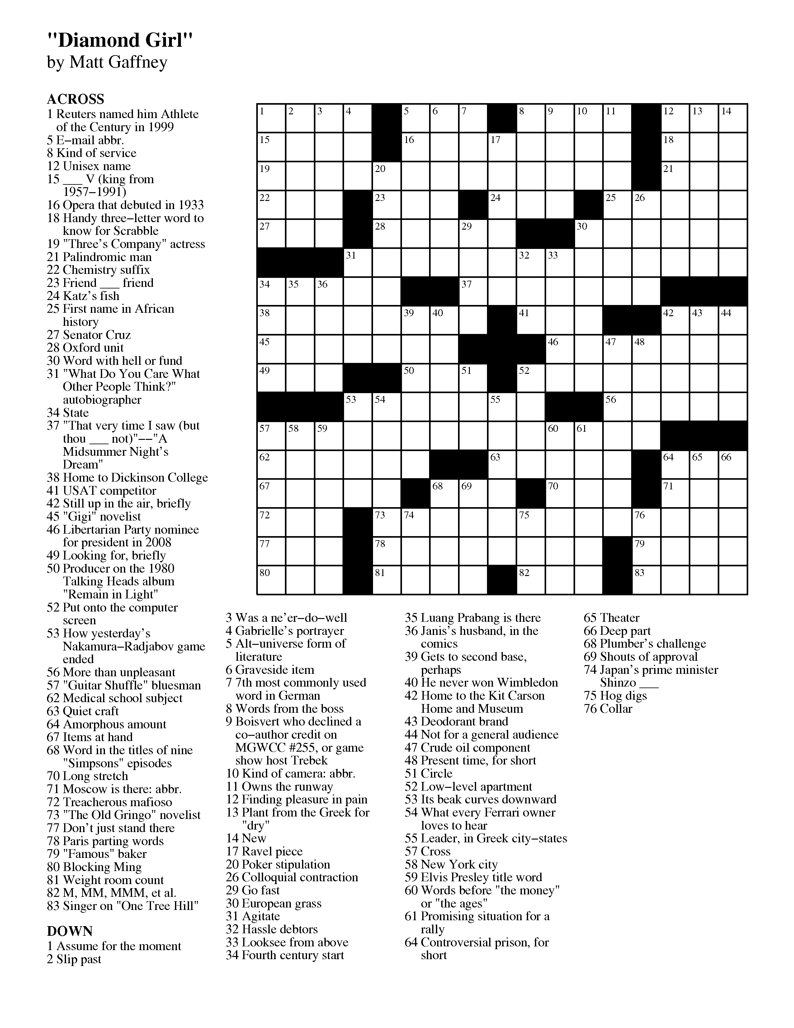 April | 2013 | Matt Gaffney&amp;#039;s Weekly Crossword Contest - Free Printable Daily Crossword Puzzles October 2016