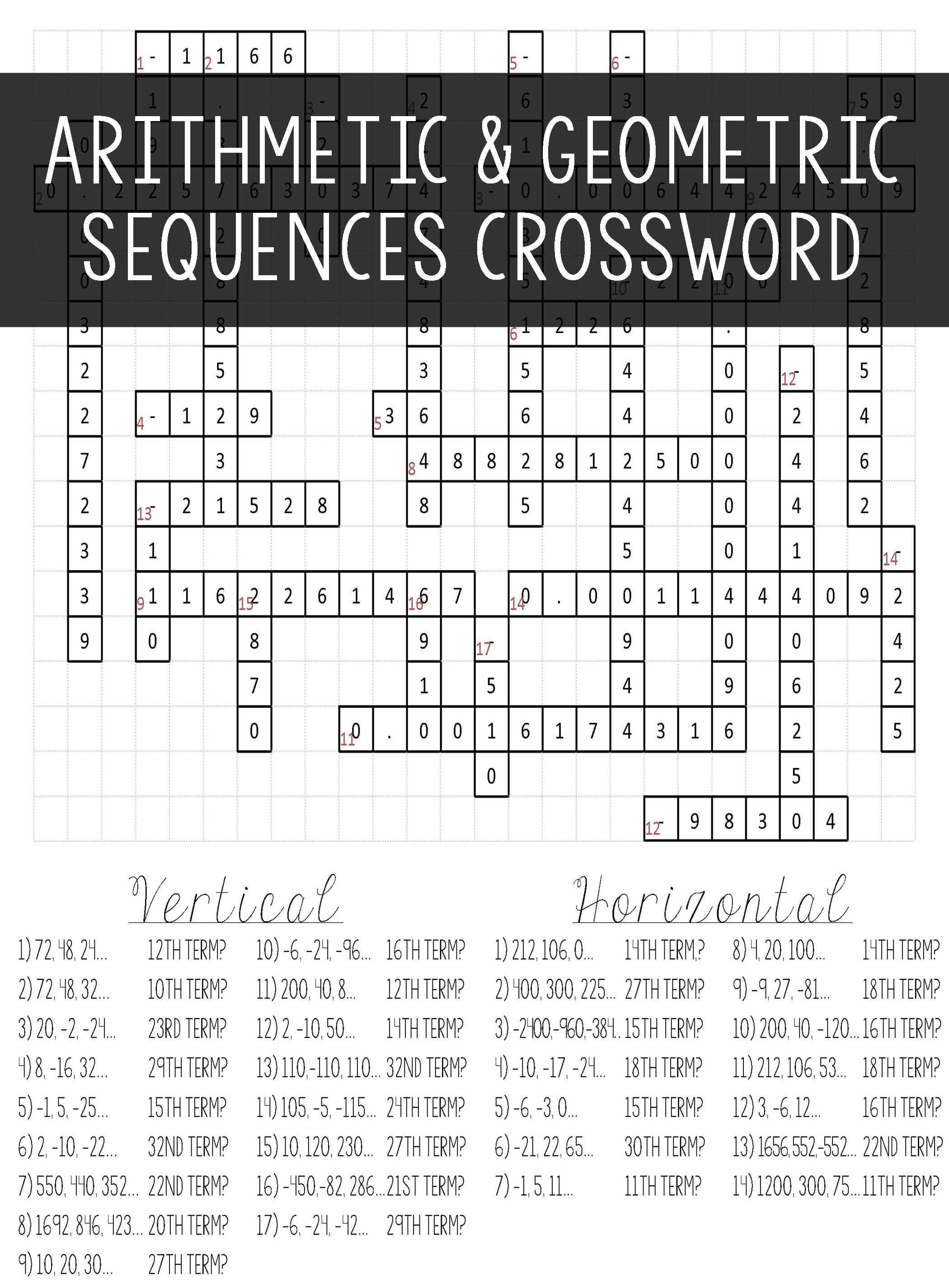 Arithmetic &amp;amp; Geometric Sequences | Algebra I | Geometric Algebra - Algebra 2 Crossword Puzzles Printable