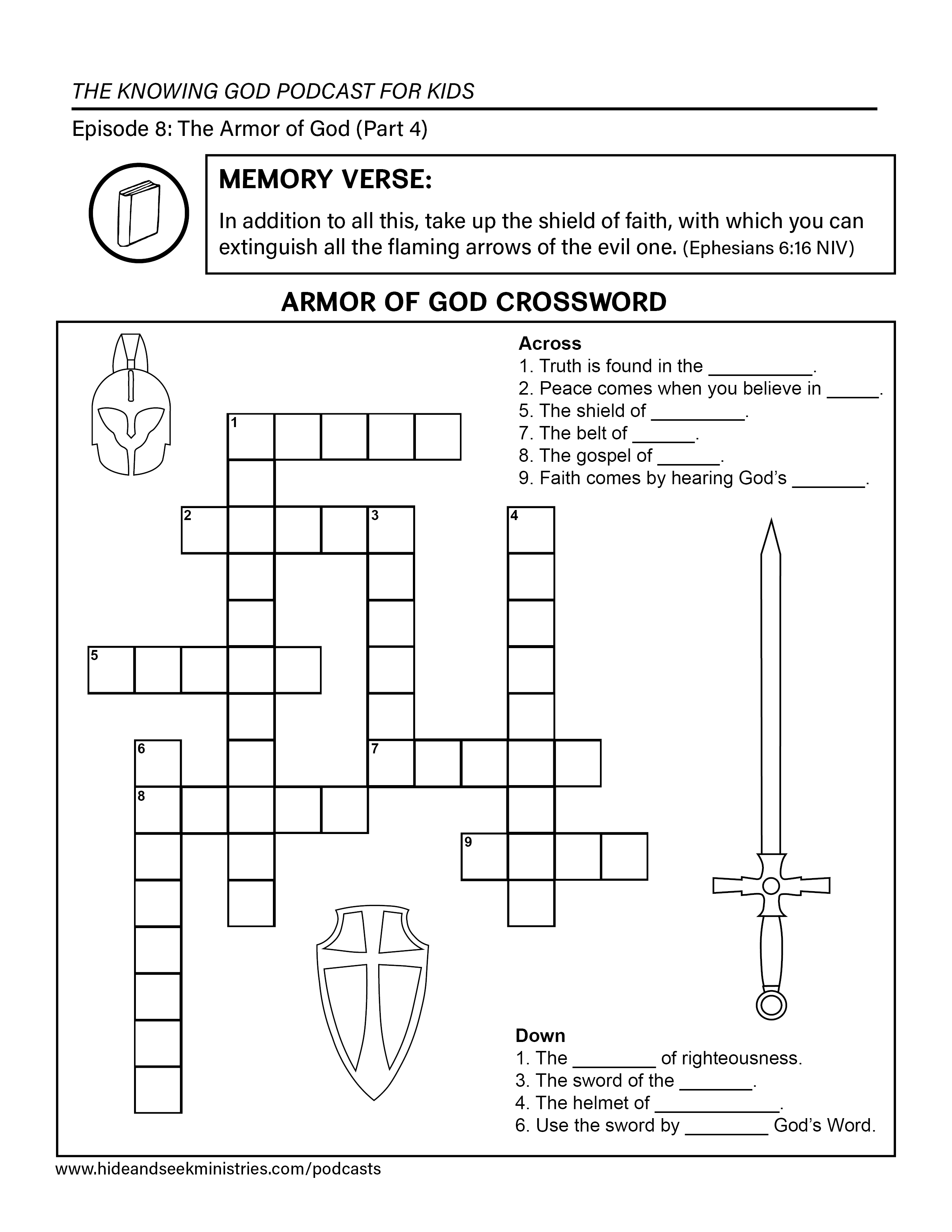 Armor Of God Crossword Puzzle. Great Bible Activity! It Also Goes - Printable Bible Crossword Puzzles For Youth