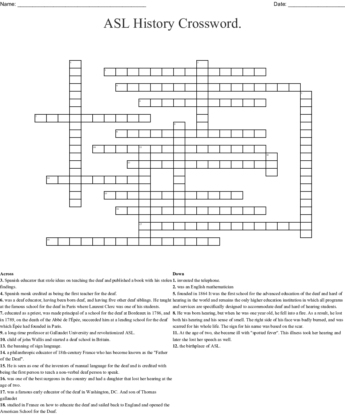 Asl History Crossword. Crossword - Wordmint - Printable History Crossword Puzzle