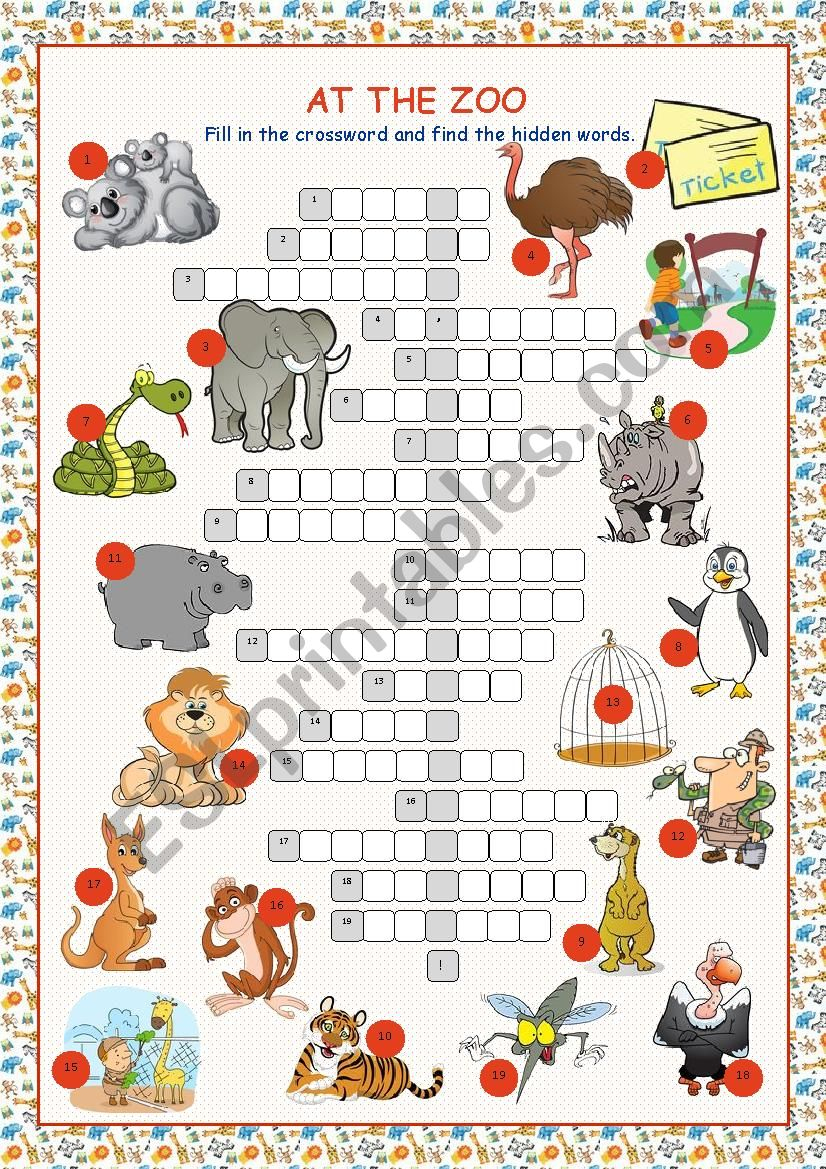 At The Zoo (Crossword Puzzle) - Esl Worksheetkissnetothedit - Zoo Crossword Puzzle Printable