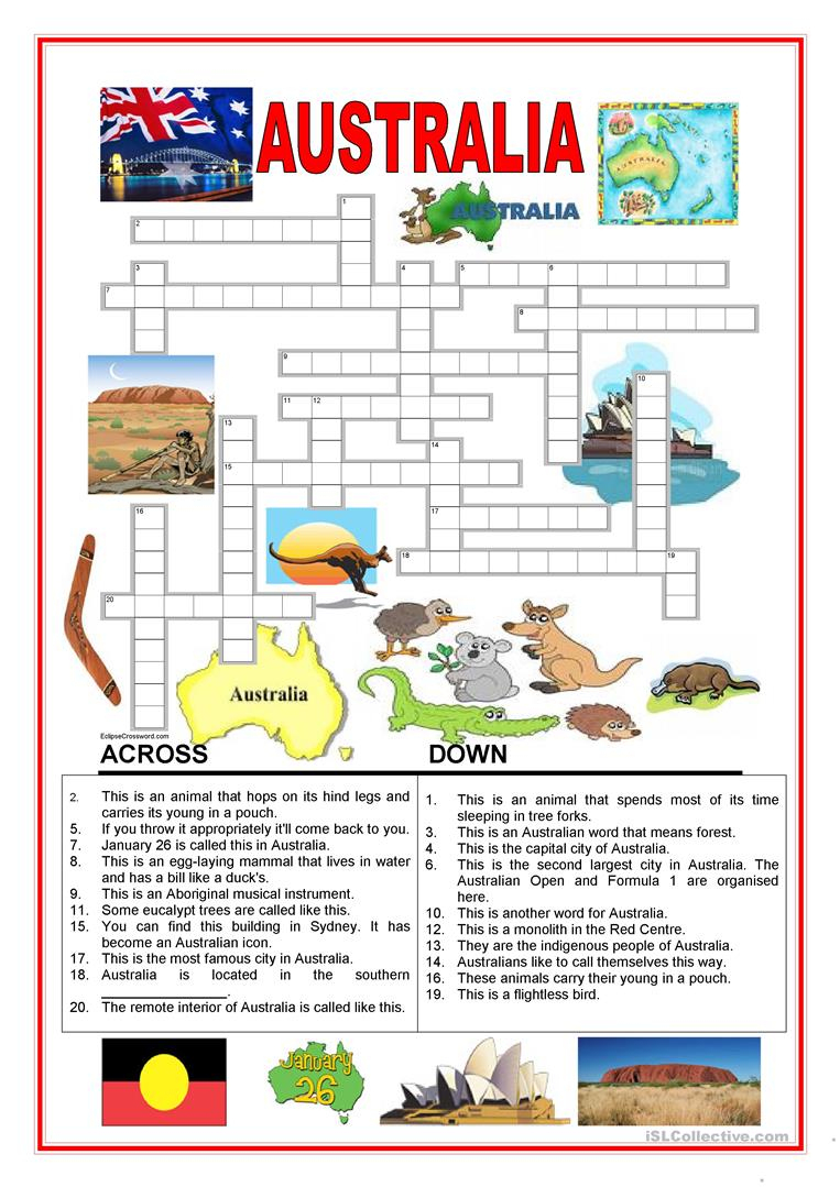 Australia - Crossword - 2 Worksheet - Free Esl Printable Worksheets - Printable Crossword Australia