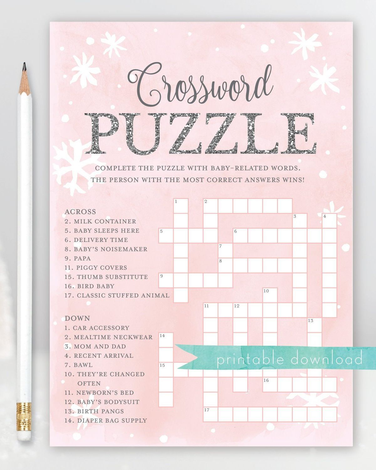 Baby Shower Crossword Puzzle Game . Baby It&amp;#039;s Cold Outside Girl - Printable Baby Shower Crossword Puzzle Game