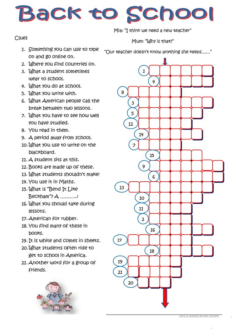 Back To School Crossword Worksheet - Free Esl Printable Worksheets - Printable Crossword Puzzles Elementary School