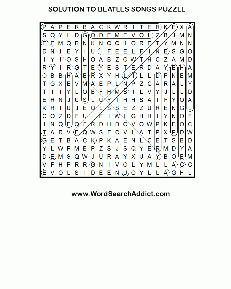 Beatles&amp;#039; Songs Printable Word Search Puzzle - Beatles Crossword Puzzles Printable