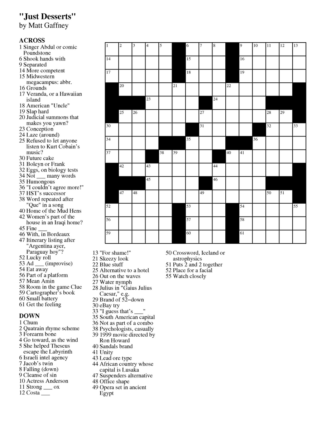 Free Printable Easy Crossword Puzzles Uk - Printable Crossword Puzzles