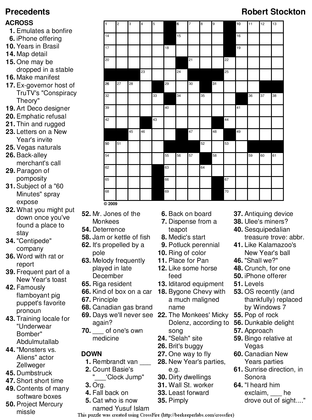 Beekeeper Crosswords » Blog Archive » Puzzle #128: “Precedents” - Printable Crossword April